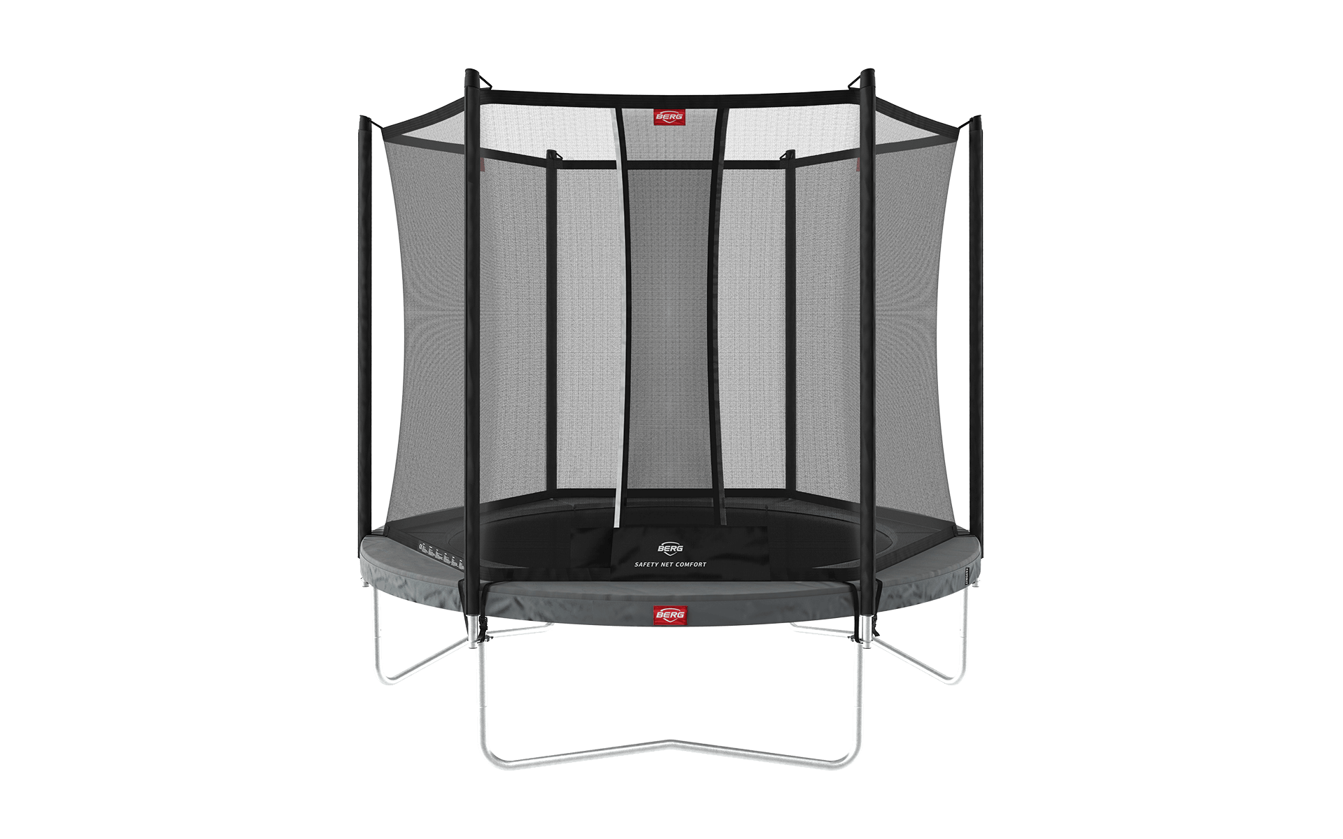 BERG Favorit Regular 200 Grey med sikkerhetsnett Comfort – rund hagetrampoline i grå farge