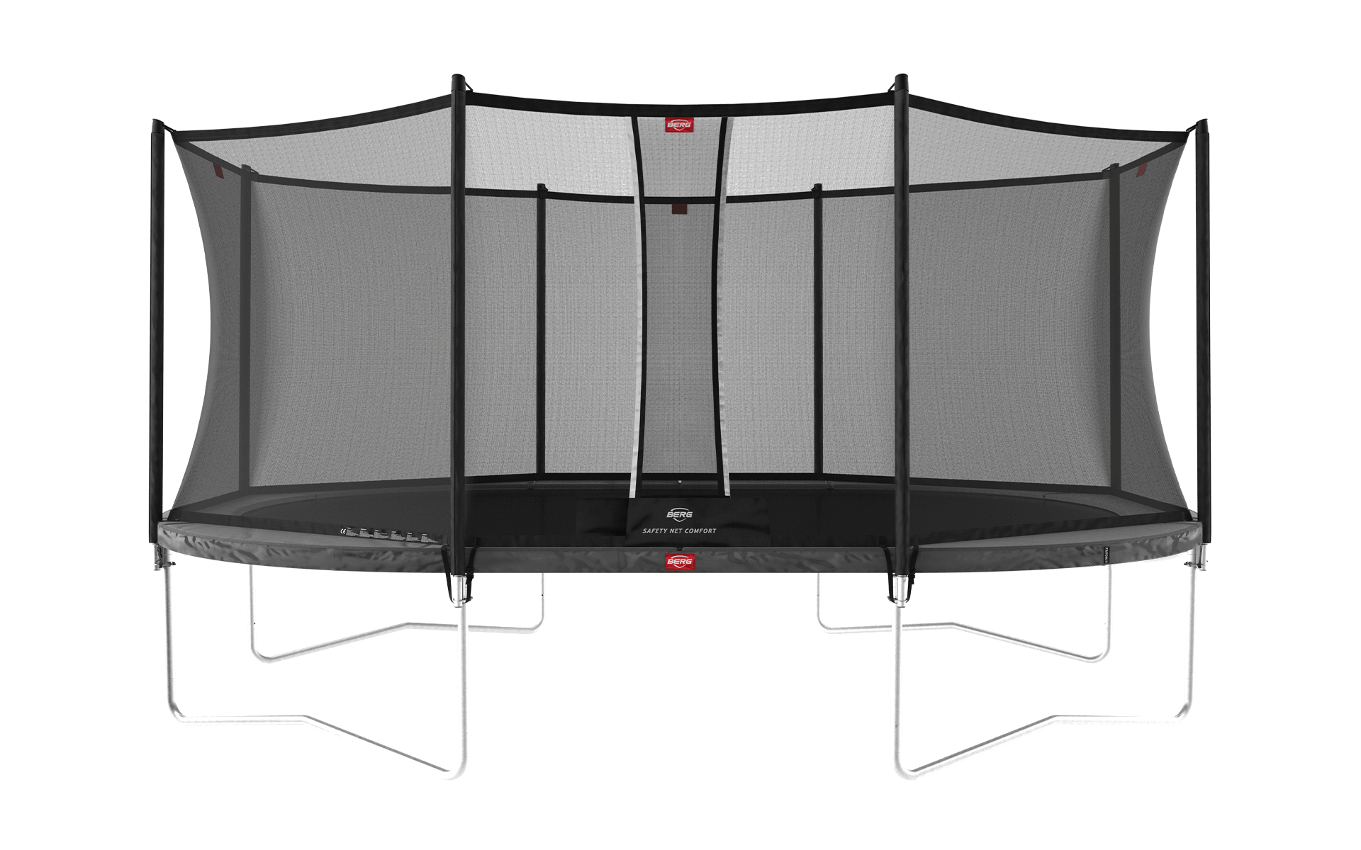BERG Grand Favorit Regular 520 Grey med sikkerhetsnett Comfort – stor oval trampoline 520x345 cm