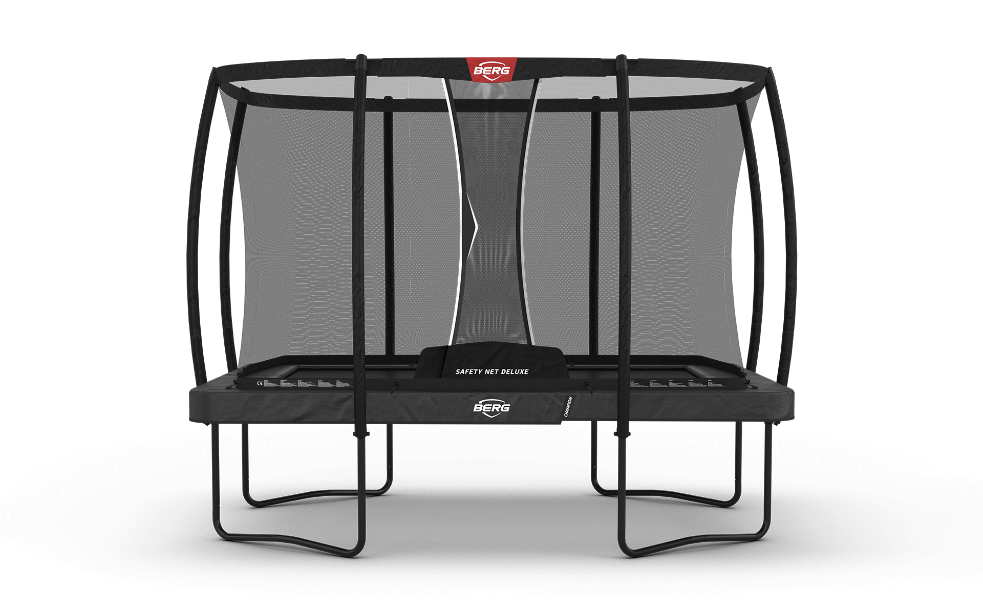 BERG Ultim Champion Regular 330 Grey med Safety Net Deluxe – premium rektangulær trampoline 330x220 cm