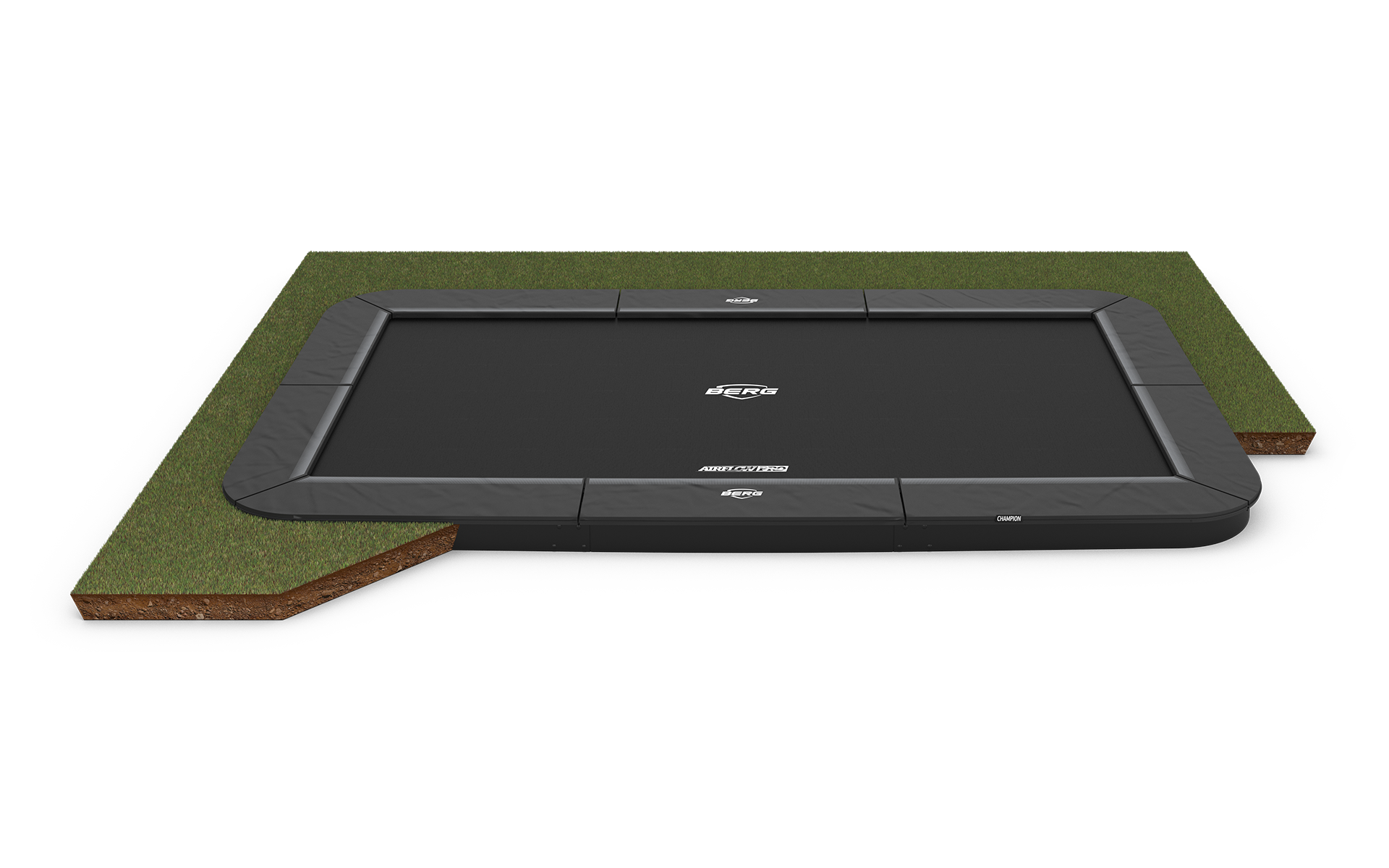 BERG SPORTS Ultim Champion FlatGround 330 Grey, rektangulær flatground-trampoline 330 x 220 cm