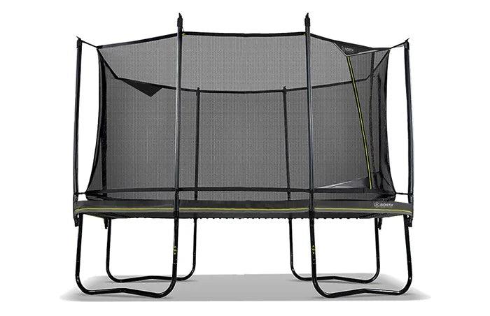 North Performer rektangulær premium-trampoline i sort og gult med høyt sikkerhetsnett
